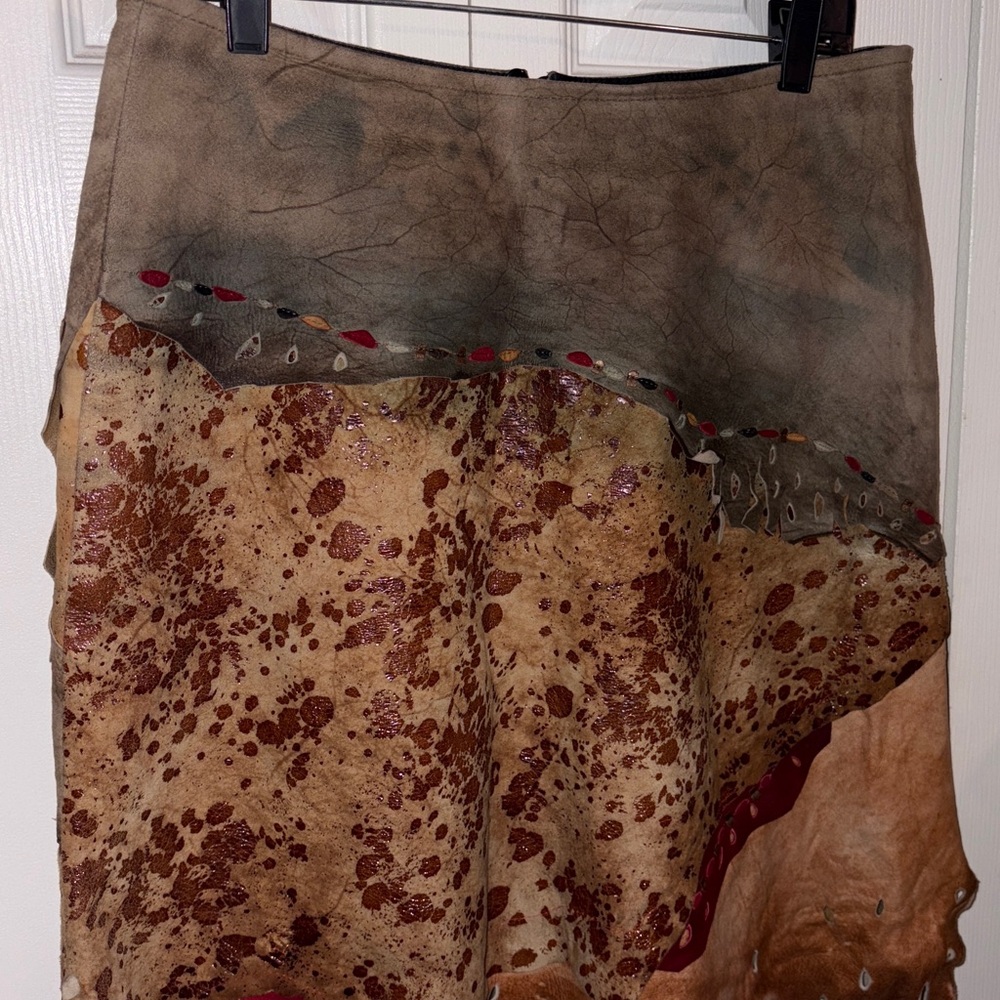 Patchwork Leather Mini Skirt in Brown and Tan - Picture 6 of 7